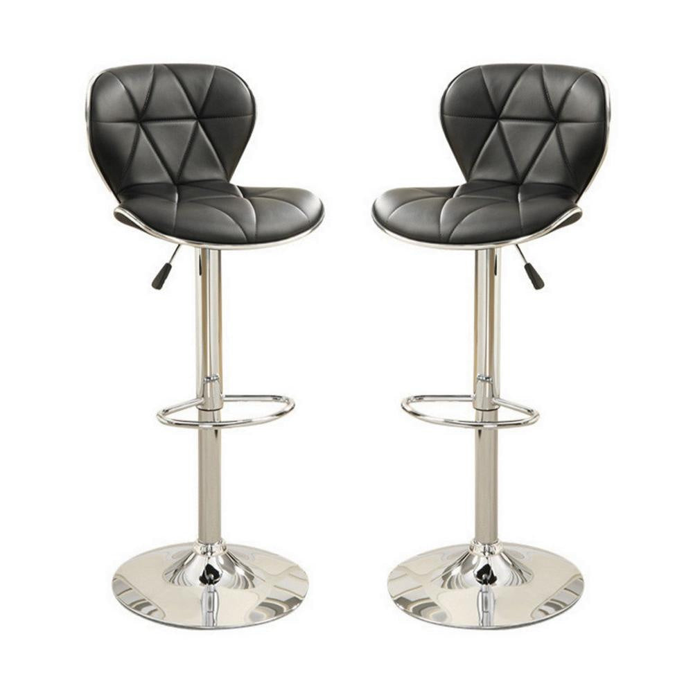 Barstool | Leather Upholstery | Gas Lift Base | Set of 2 | Black