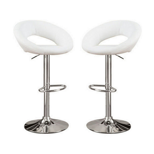 Barstool | Metal Base | Faux Leather Seat | Set of 2 | White & Silver