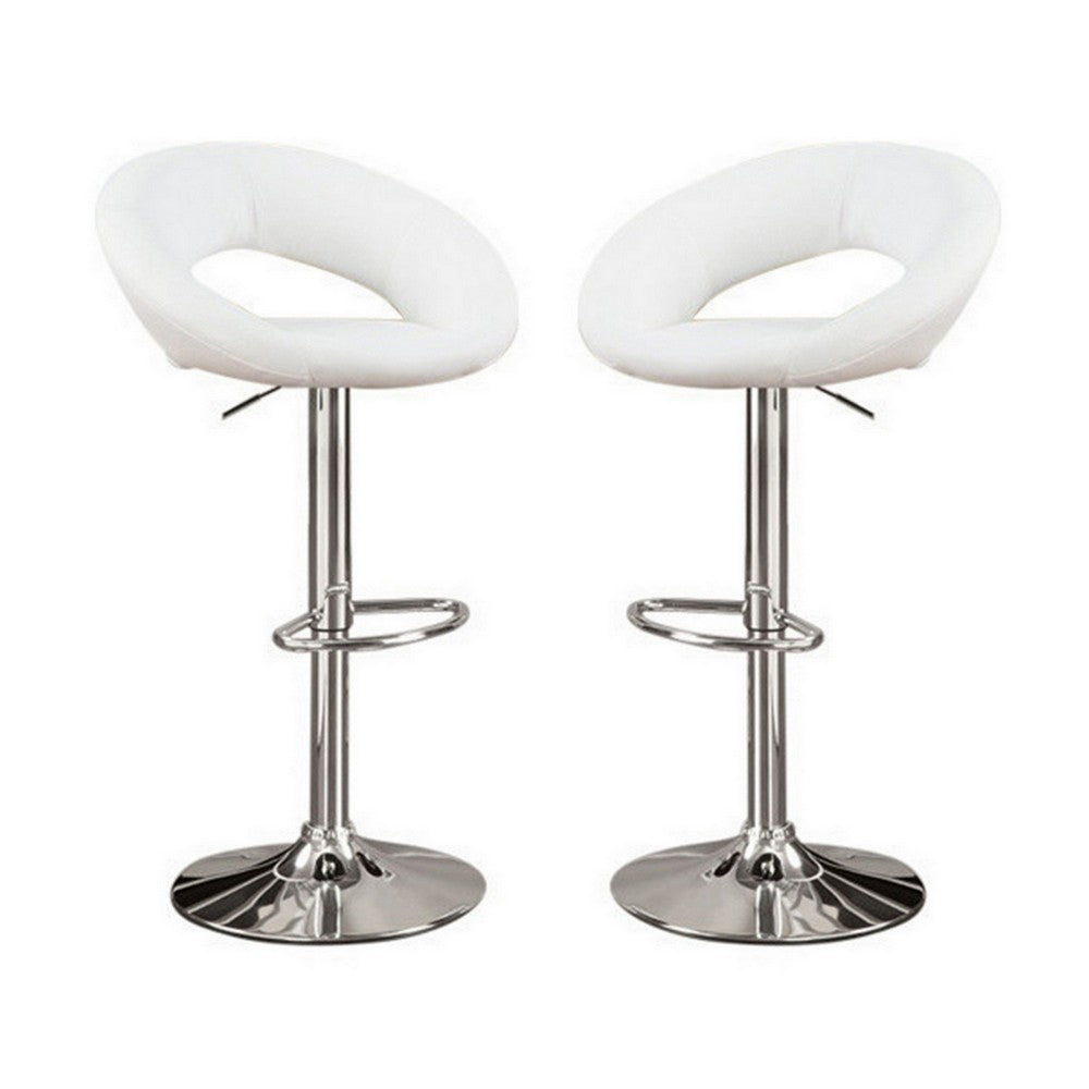 Barstool | Metal Base | Faux Leather Seat | Set of 2 | White & Silver