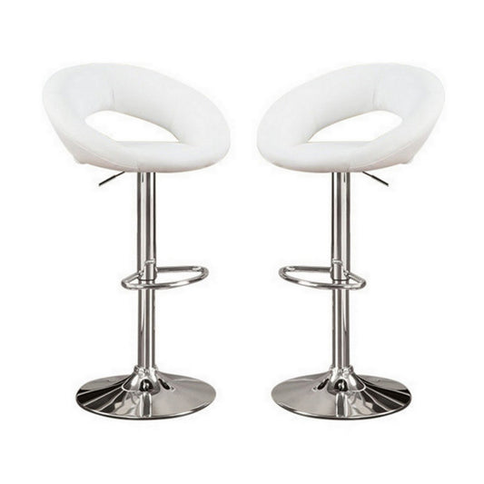 Metal Base Bar Stool With Faux Leather Seat White & Silver Set of 2