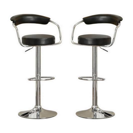 Barstool | Round Seat | Gas Lift | Set of 2 | Black & Silver