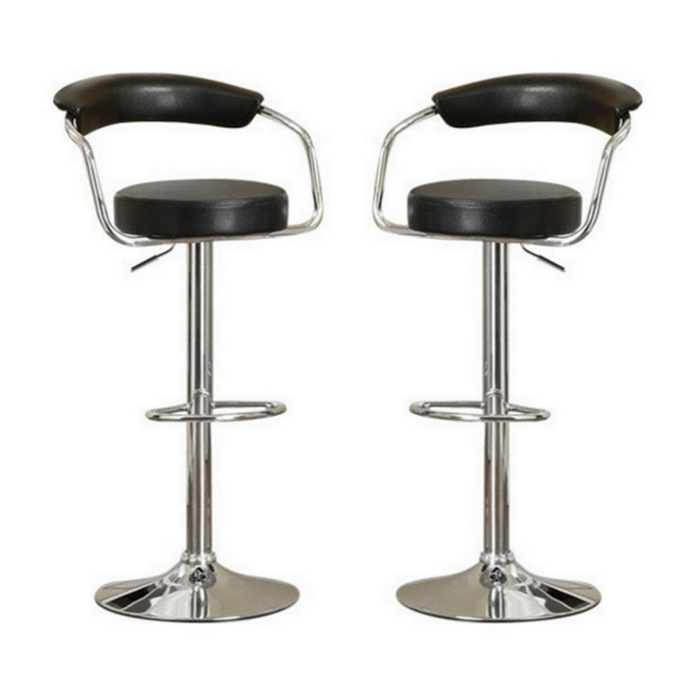 Round Seat Bar Stool With Gas Lift Black and Silver Set of 2