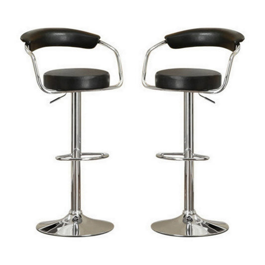 Round Seat Bar Stool With Gas Lift Black and Silver Set of 2