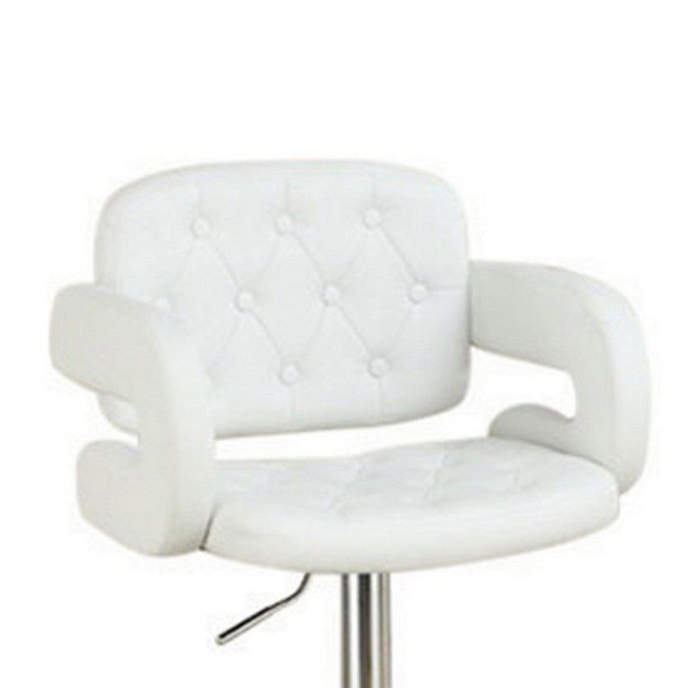 Chair Style Barstool With Tufted Seat And Back White And Silver PDX-F1562