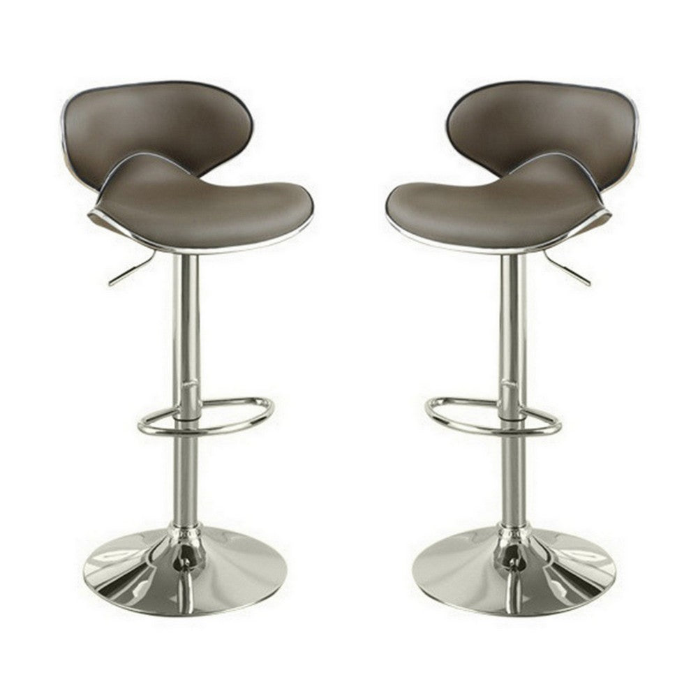 Modish Bar Stool With Gas Lift Espresso Brown And Silver Set of 2