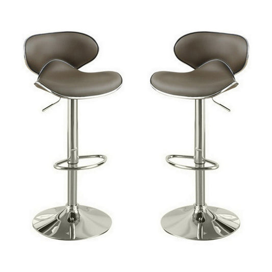 Modish Bar Stool With Gas Lift Espresso Brown And Silver Set of 2