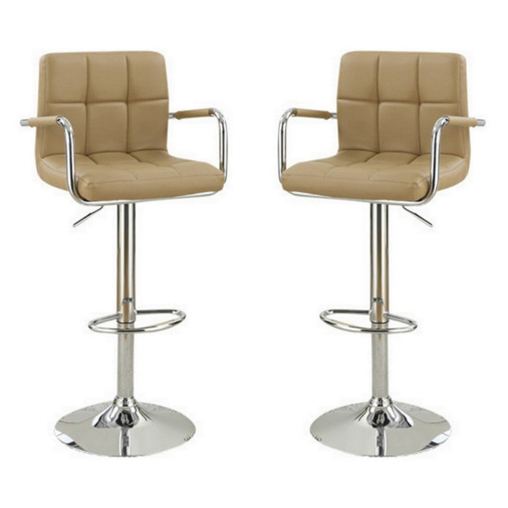 Arm Chair Style Bar Stool With Gas Lift Brown And Silver Set of 2 By Poundex