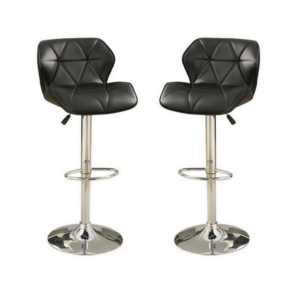 Barstool with Gaslight In Tufted Leather Black Set of 2 By Poundex PDX-F1588