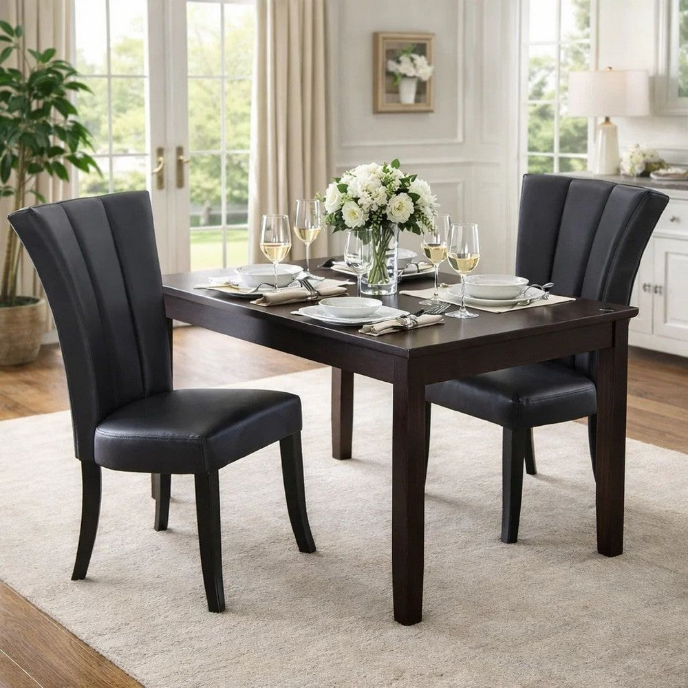 Dining Chair | Leather Upholstered | Poplar Wood | Set of 2 | Black