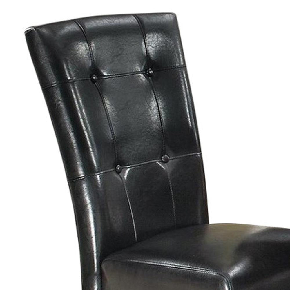 Side Chair | Button Tufted | Faux Leather Upholstery | Set of 2 | Black PDX-F1750