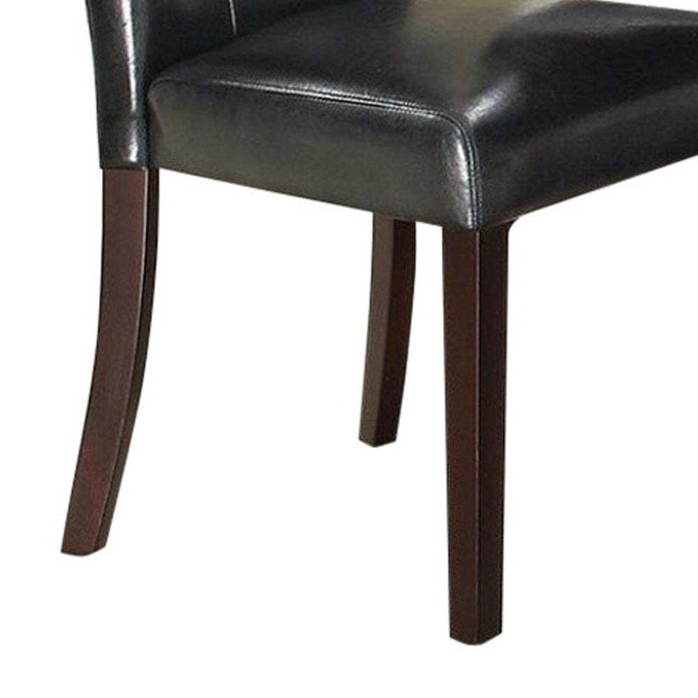 Dining Side Chair Set of 2 Button Tufted Black Faux Leather Upholstery PDX-F1750