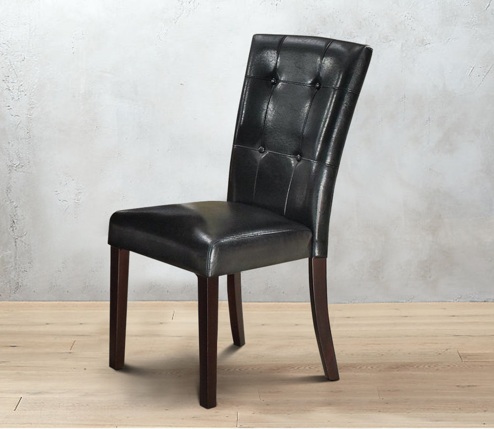 Side Chair | Button Tufted | Faux Leather Upholstery | Set of 2 | Black