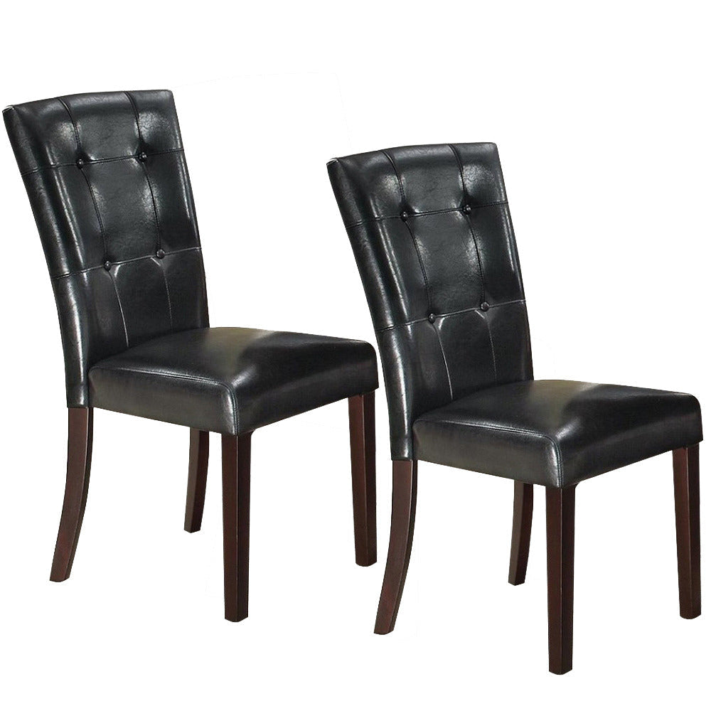 Dining Side Chair Set of 2 Button Tufted Black Faux Leather Upholstery PDX-F1750