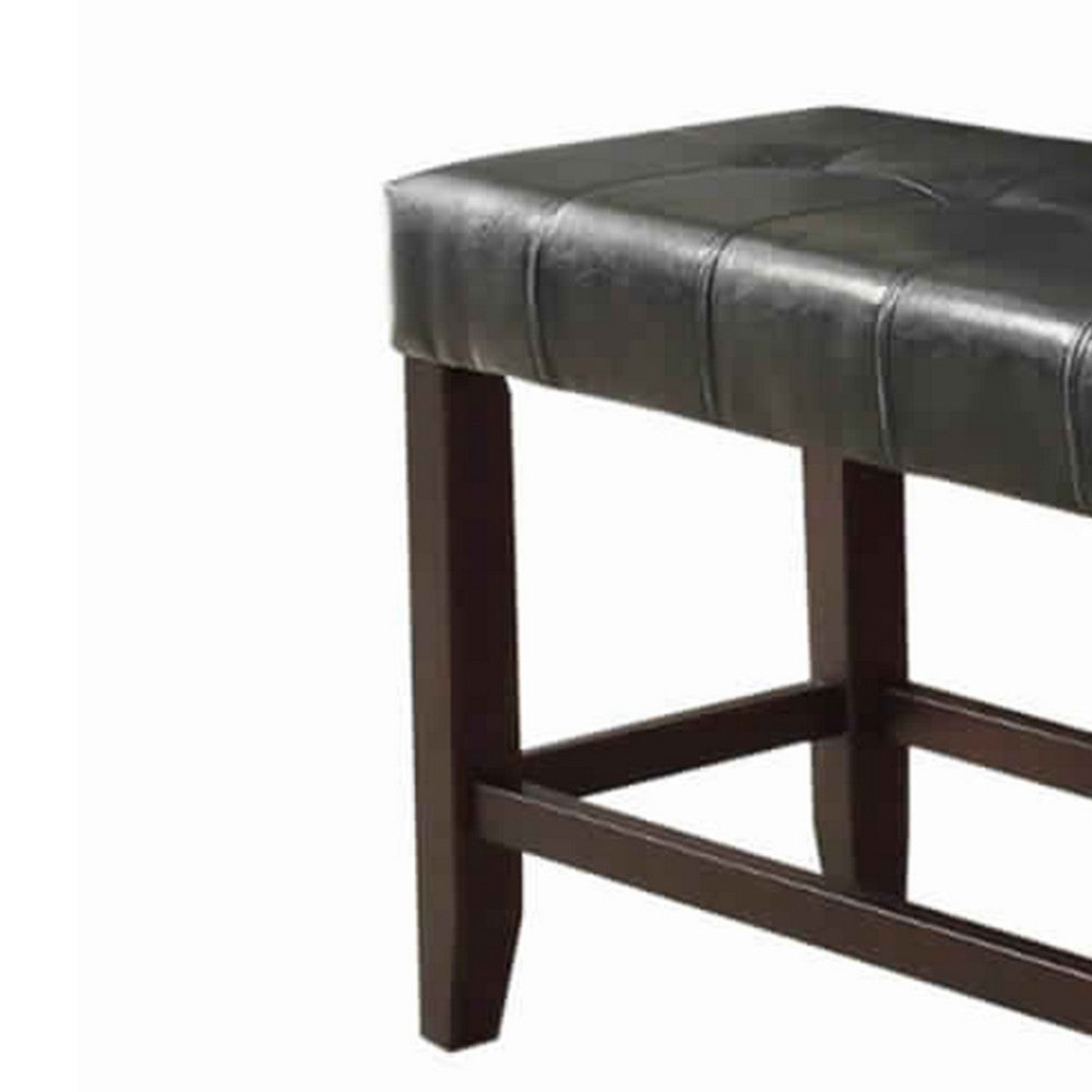 Wood Based High Bench With Tufted Seat Black and Brown