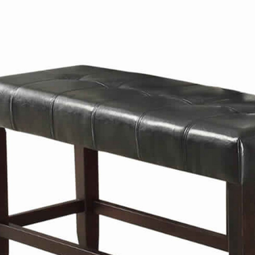 Wood Based High Bench With Tufted Seat Black and Brown