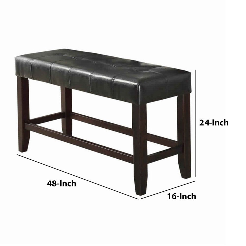 Wood Based High Bench With Tufted Seat Black and Brown