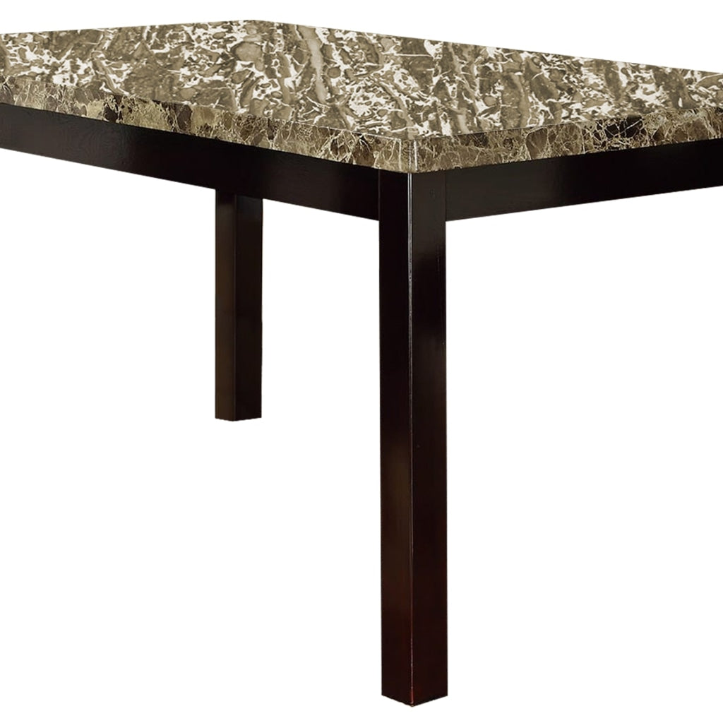 Slick Finish Faux Marble & Pine Wood Dining Table Brown By Casagear Home PDX-F2093