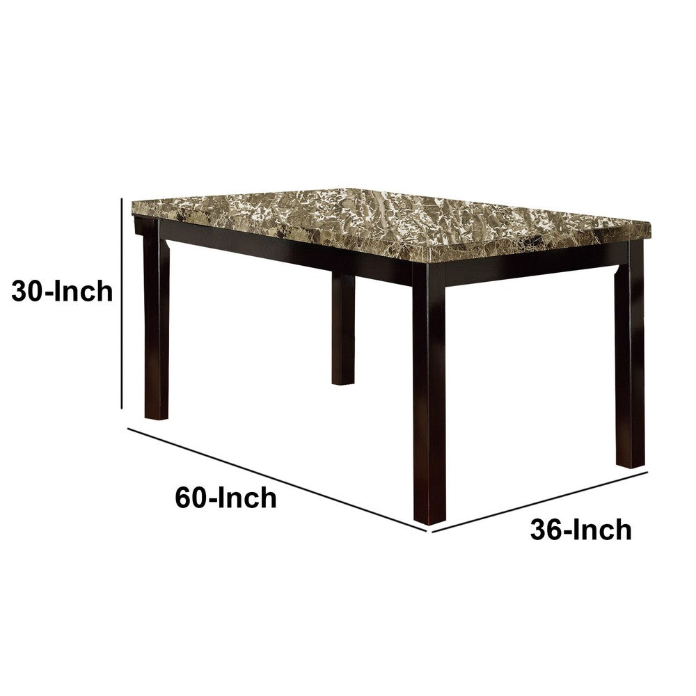 Dining Table | Pine & Faux Marble | Slick Finish | Brown