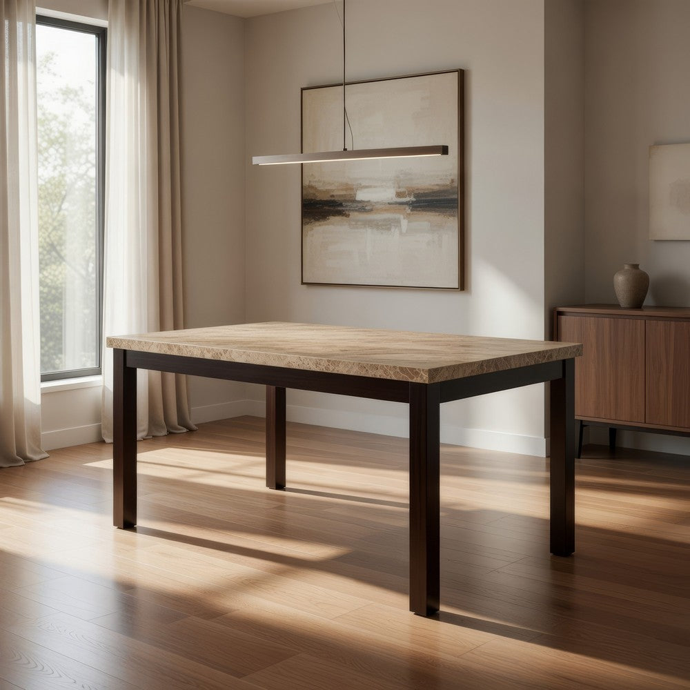 Dining Table | Pine & Faux Marble | Slick Finish | Brown
