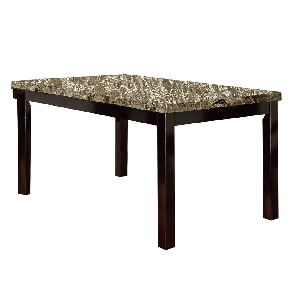 Dining Table | Pine & Faux Marble | Slick Finish | Brown