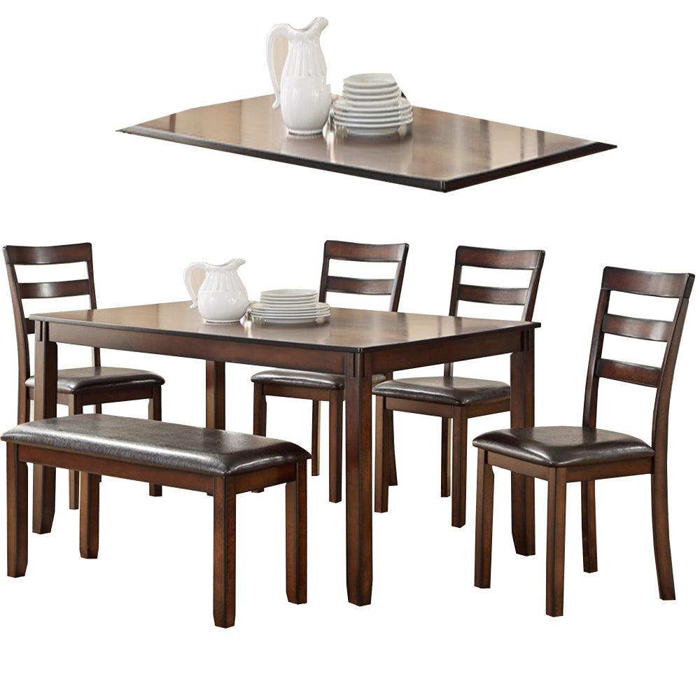 6 Piece Dining Table and Chairs Set | Rubber Wood | Brown PDX-F2547