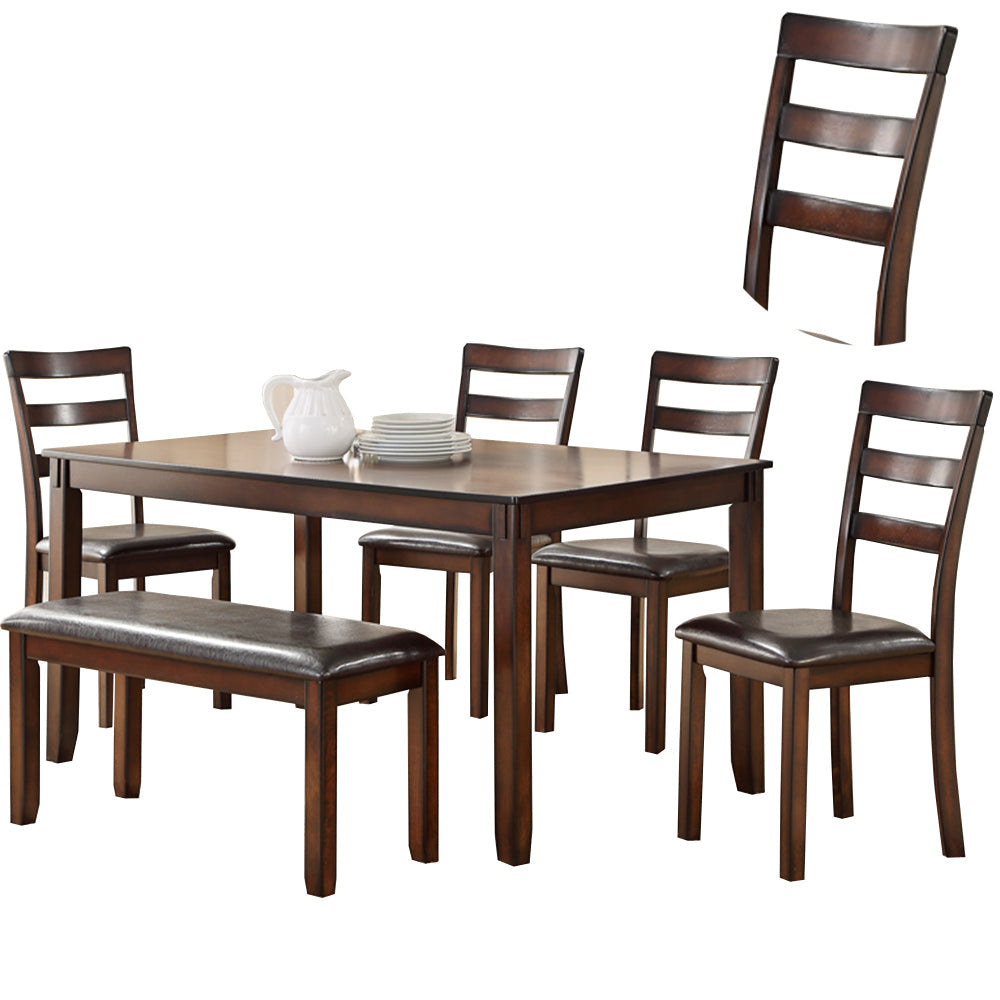 6 Piece Dining Table and Chairs Set | Rubber Wood | Brown PDX-F2547