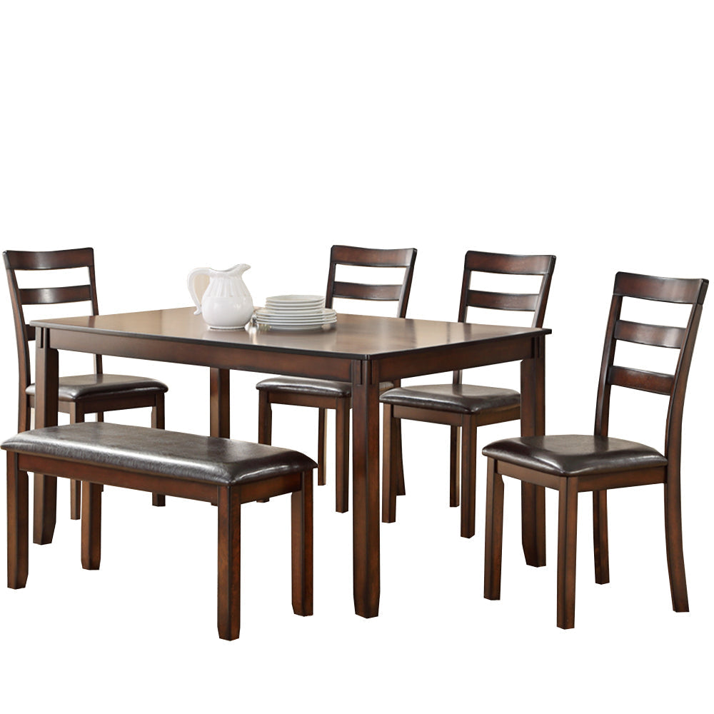 Rubber Wood 6 Pieces Dining Set In Brown
