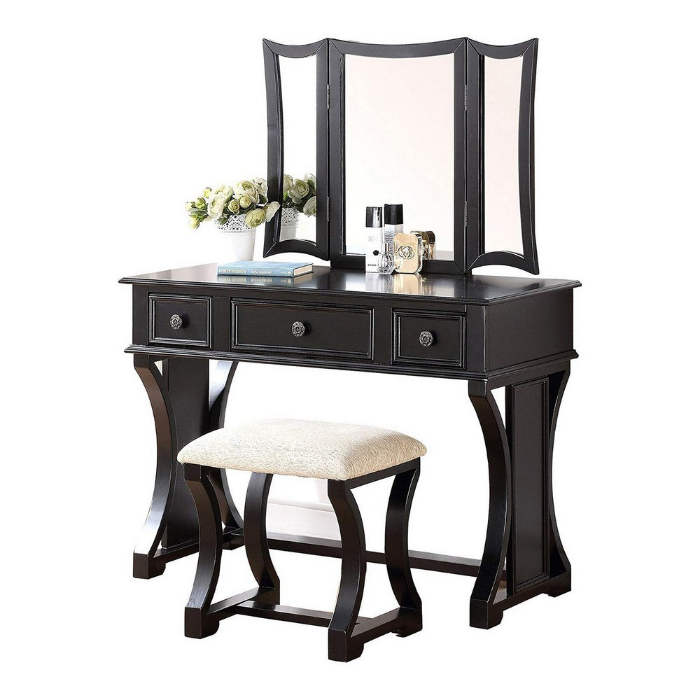 Modish Vanity Set Featuring Stool And Mirror Black By Poundex PDX-F4116