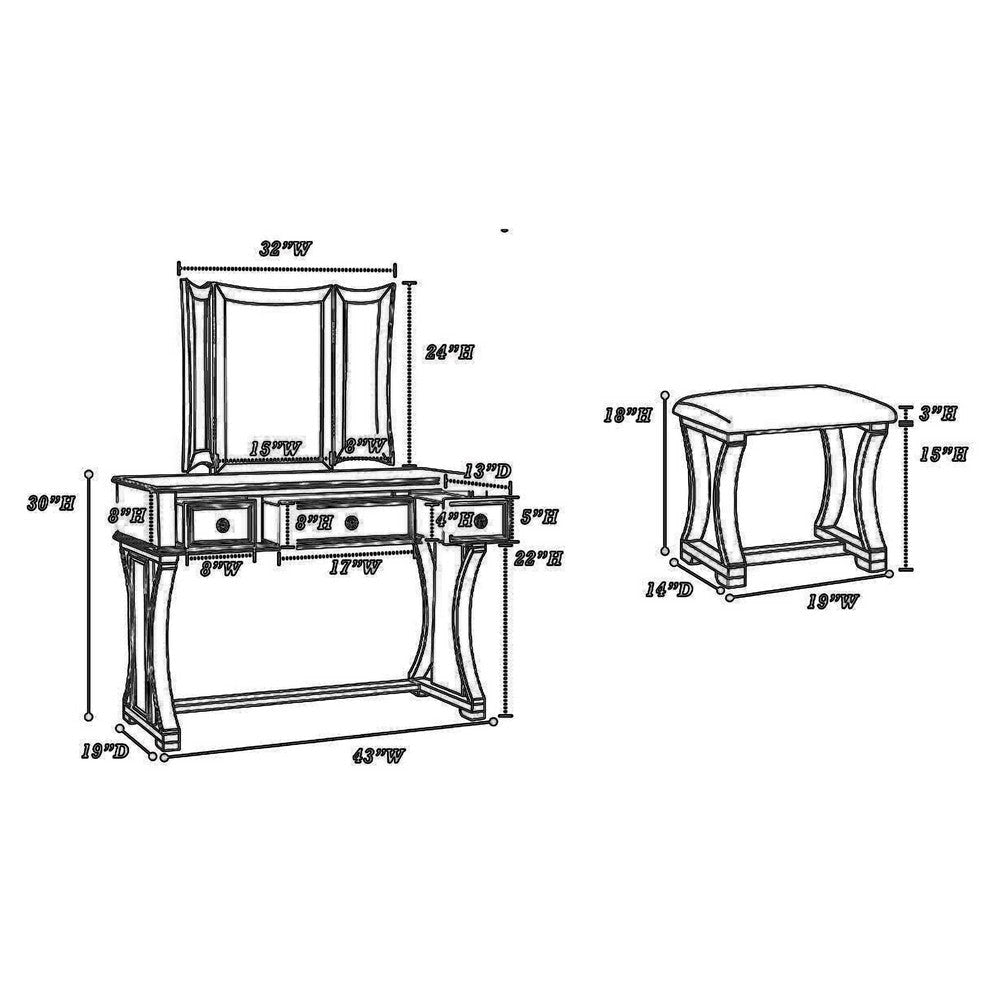 Modish Vanity Set Featuring Stool And Mirror Black By Poundex PDX-F4116