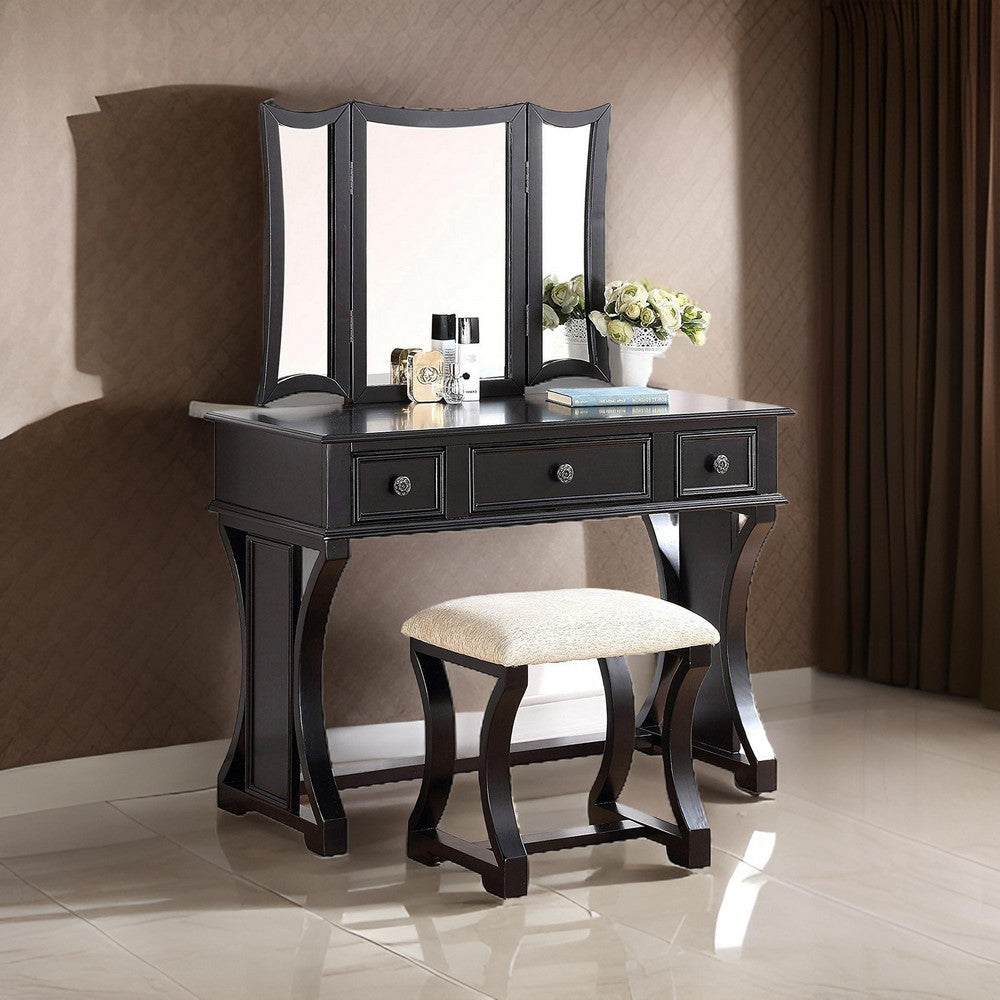 Modish Vanity Set Featuring Stool And Mirror Black By Poundex