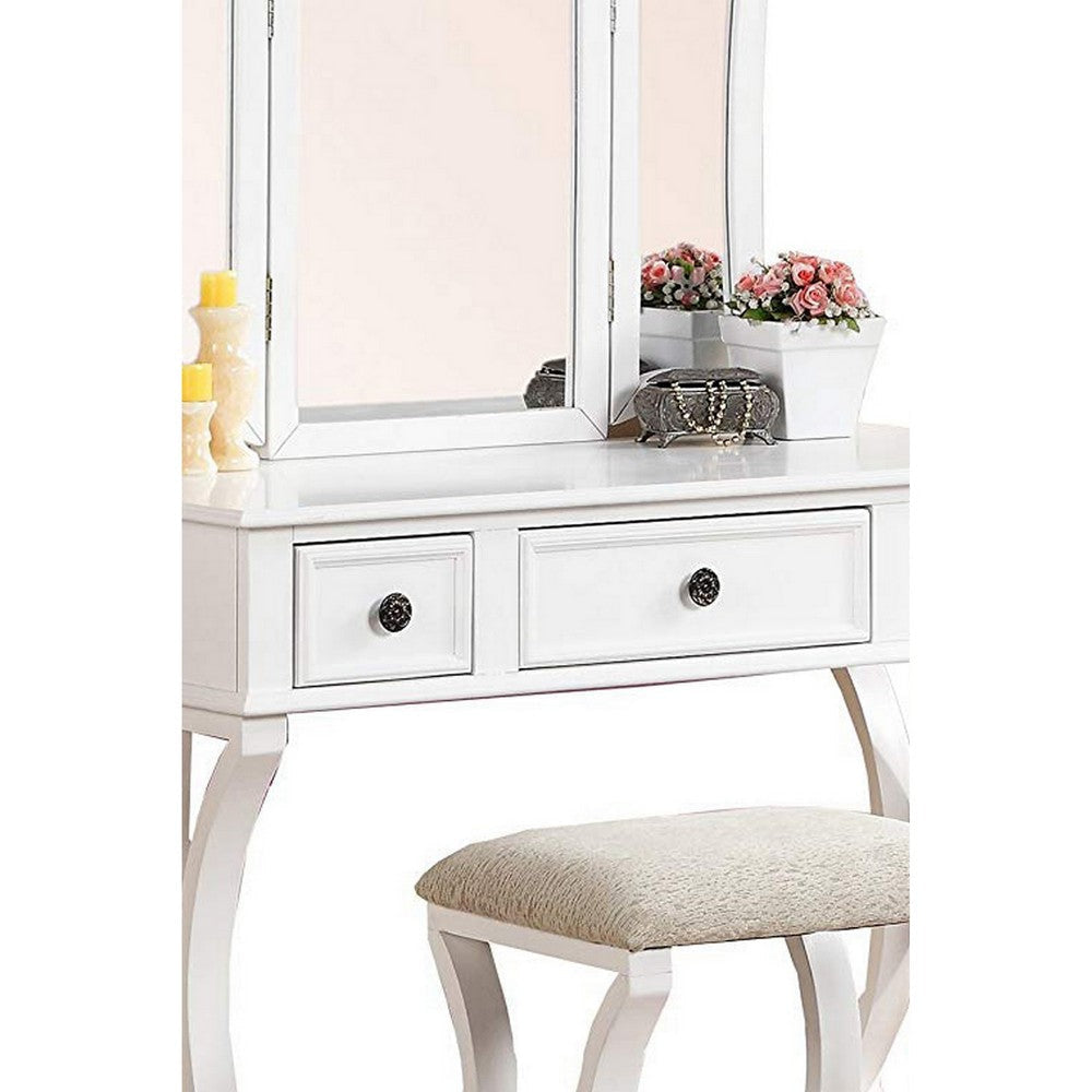 Modish Vanity Set Featuring Stool And Mirror White By Casagear Home PDX-F4119