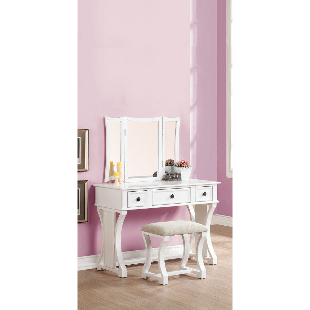 Modish Vanity Set Featuring Stool And Mirror White By Casagear Home