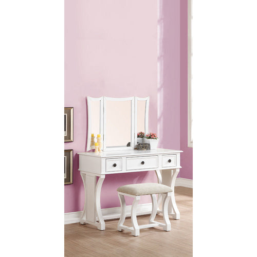 Vanity Set | Modish Design | Stool & Mirror | White