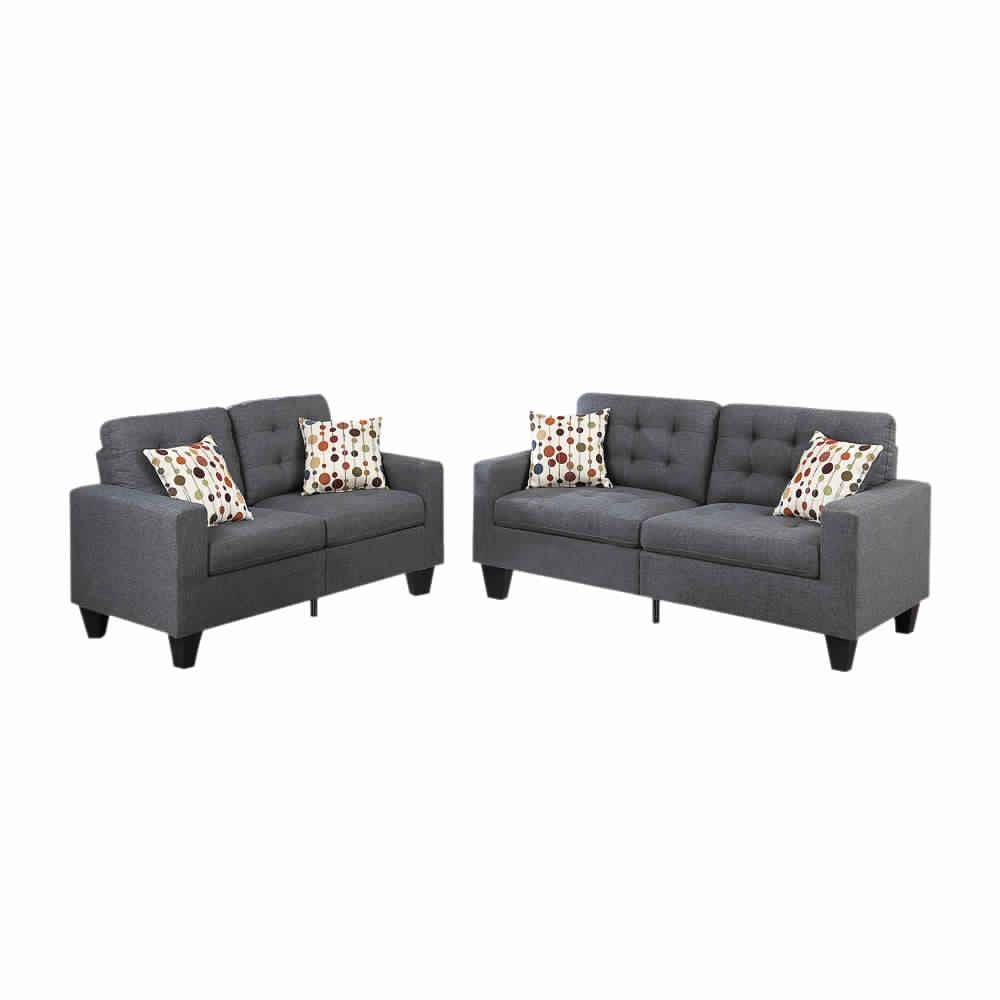 Linen Fabric 2 Pieces Sofa Set In Gray