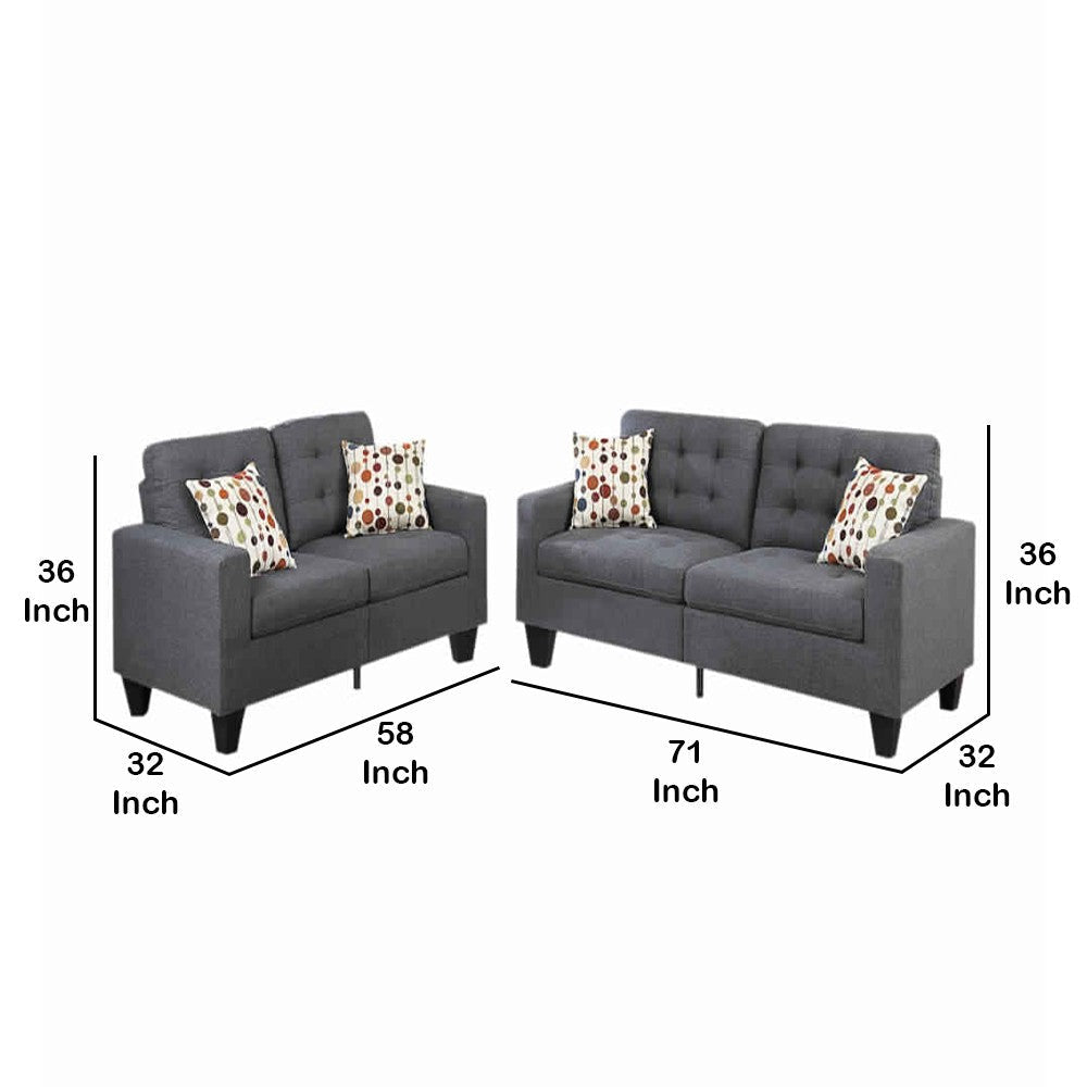 2 Piece Living Room Sofa Set | Linen Fabric Upholstery | Gray PDX-F6901
