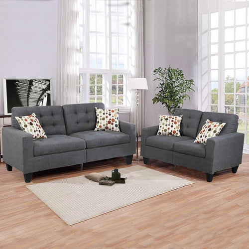 2 Piece Living Room Sofa Set | Linen Fabric Upholstery | Gray