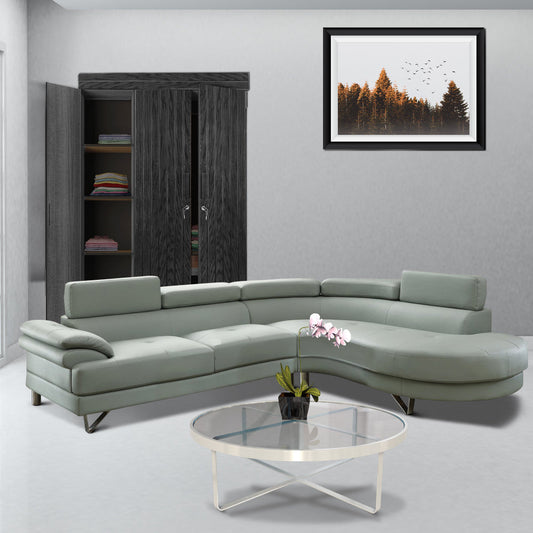 2 Piece Sectional Sofa | Faux Leather Upholstery | Gray