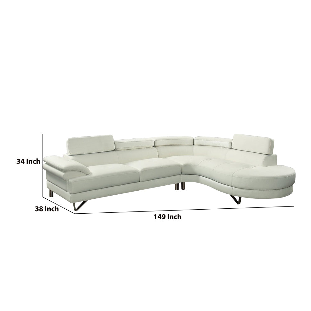2 Piece Sectional Sofa | Faux Leather Upholstery | White