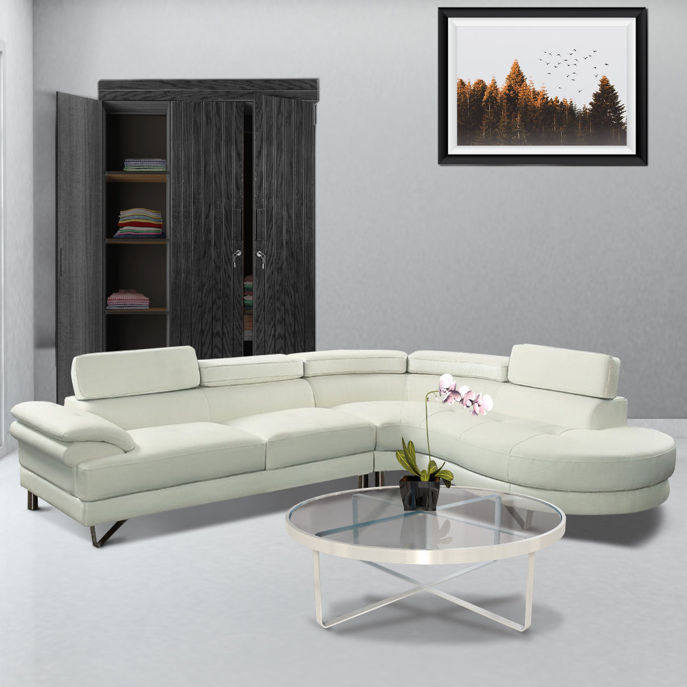 2 Piece Sectional Sofa | Faux Leather Upholstery | White