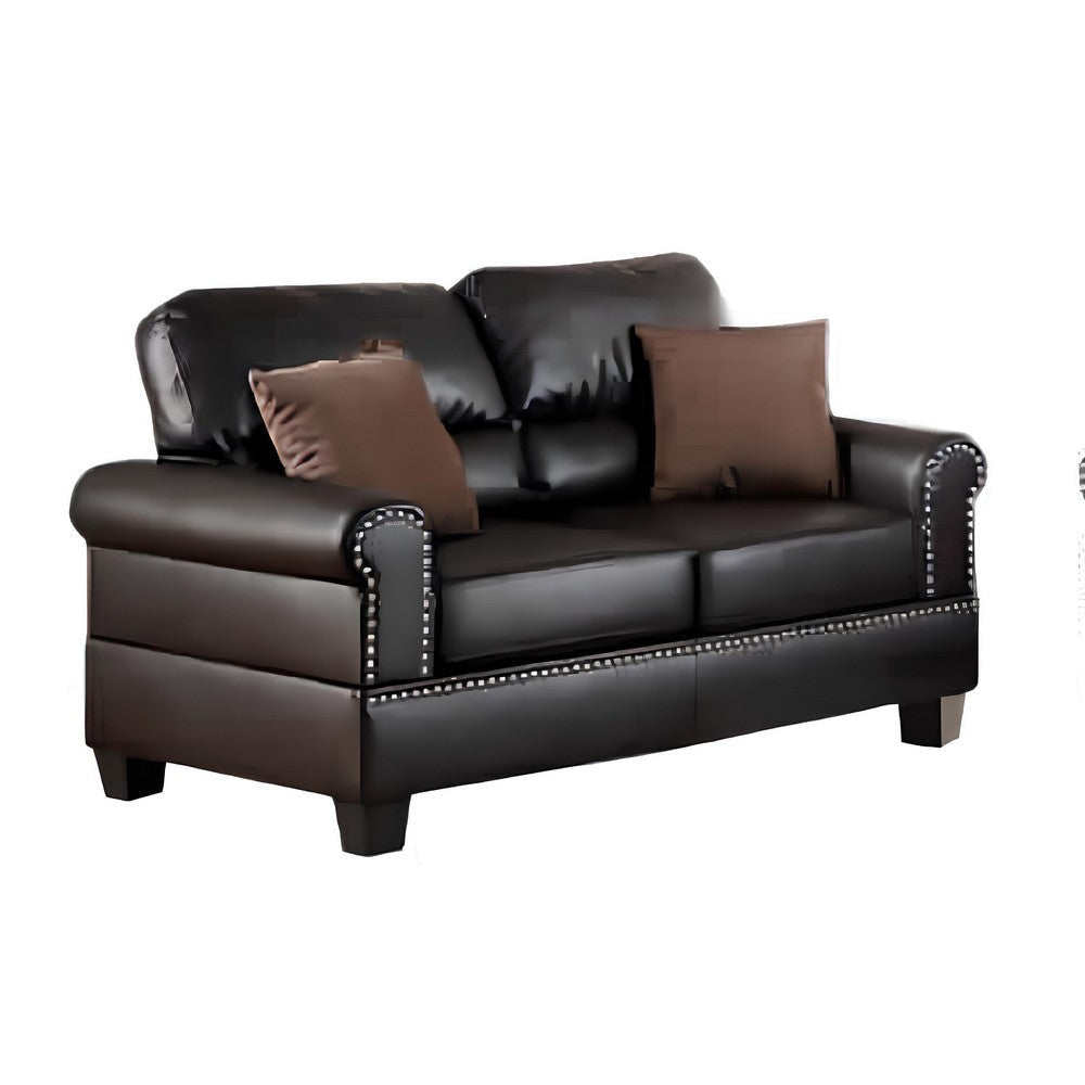 2 Pc Sofa and Loveseat Set Espresso Brown Faux Leather Nailhead Trim PDX-F7878