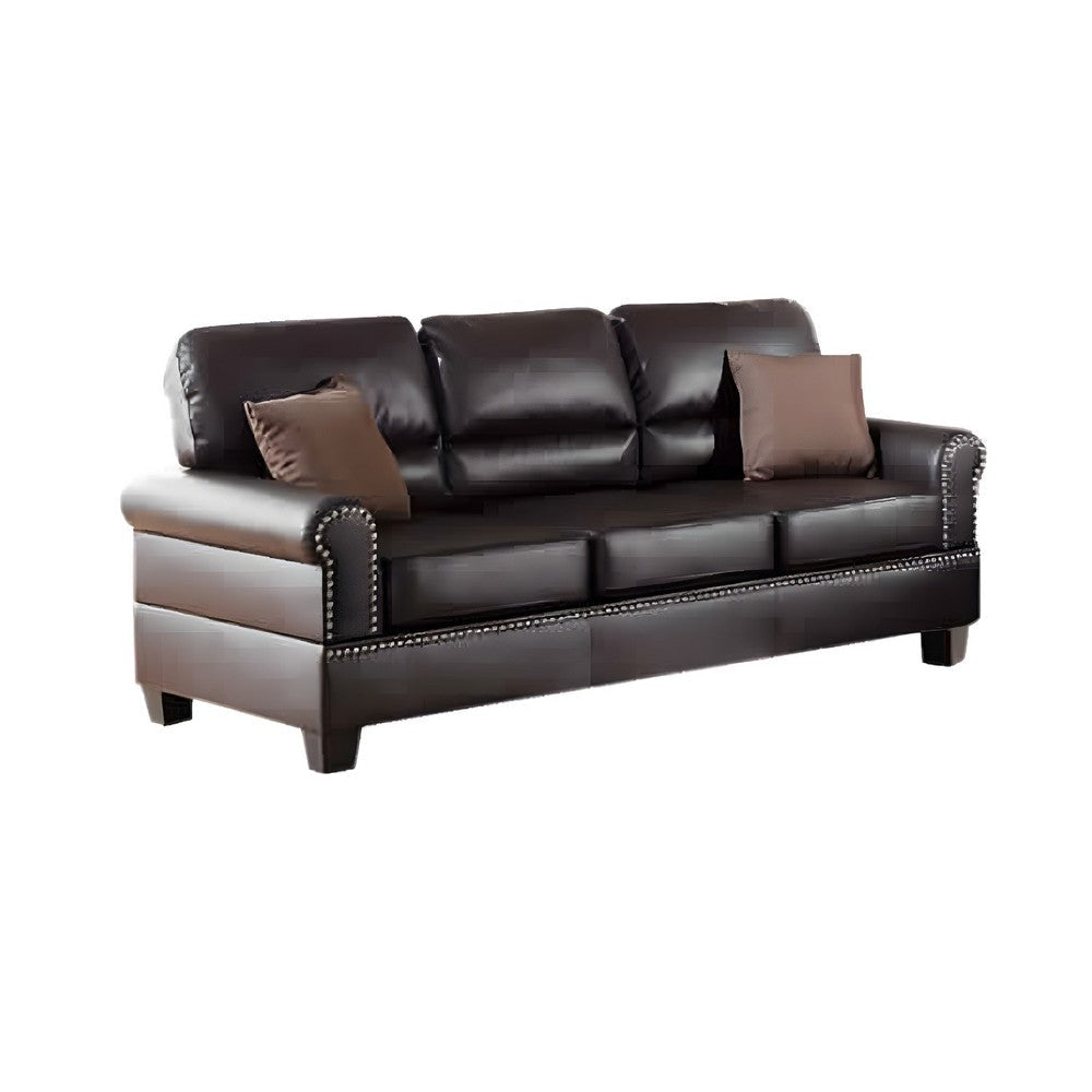2 Pc Sofa and Loveseat Set Espresso Brown Faux Leather Nailhead Trim PDX-F7878