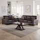 2 Pc Sofa and Loveseat Set, Espresso Brown Faux Leather, Nailhead Trim