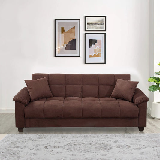 Microfiber Adjustable Sofa With 2 Pillows In Choco Brown By Casagear Home