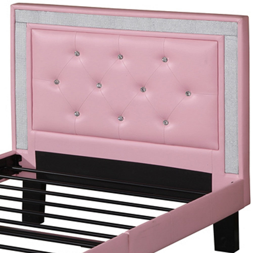 Twin Bed | Polyurethane | High Headboard | Pink PDX-F9375T