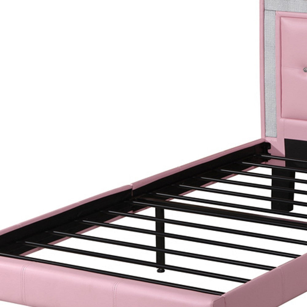 Twin Bed | Polyurethane | High Headboard | Pink PDX-F9375T