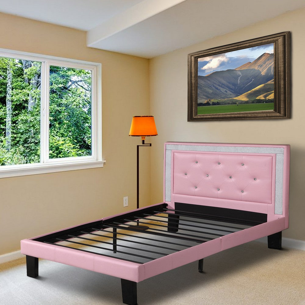 Twin Bed | Polyurethane | High Headboard | Pink