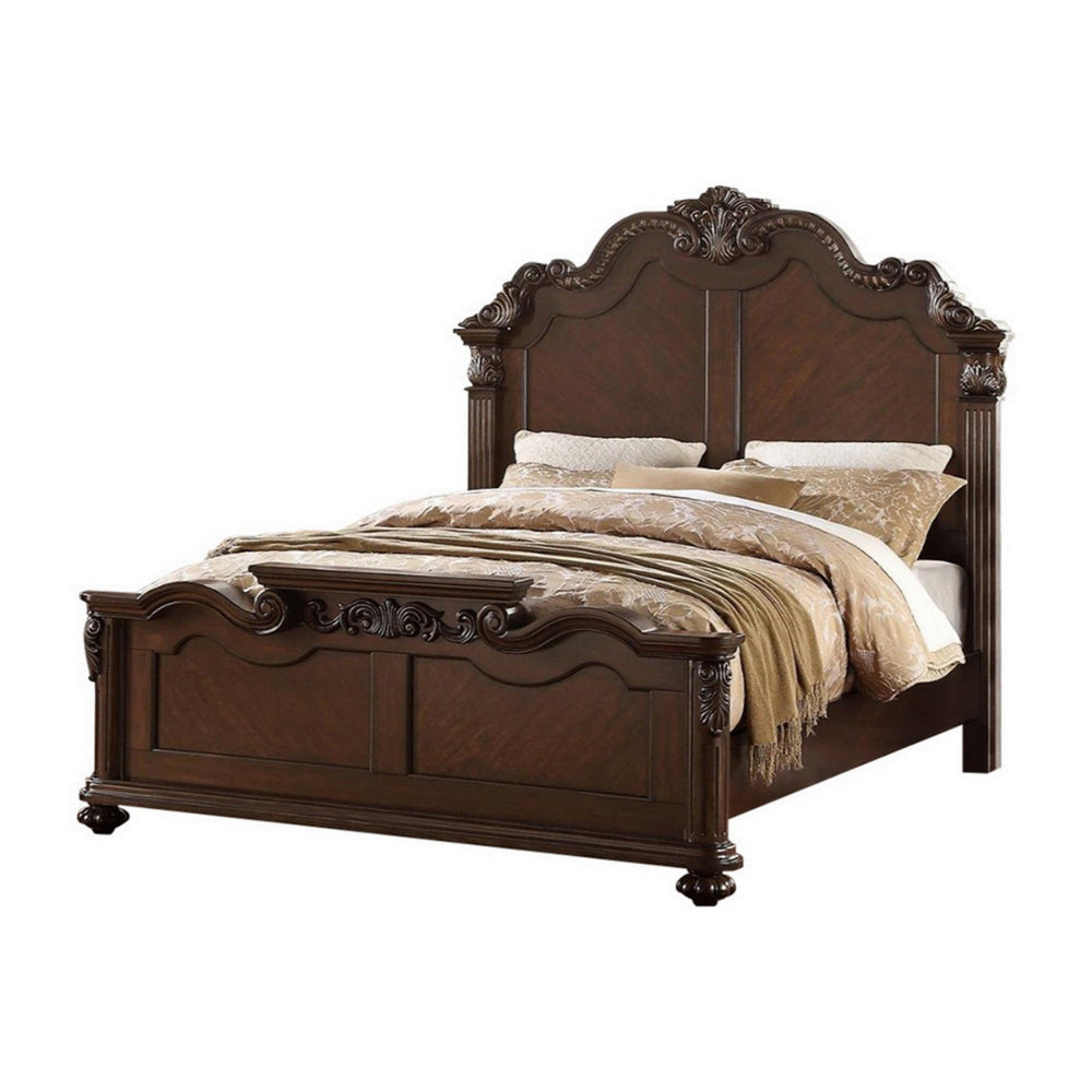 King Bed | Splendidly Carved | Dark Walnut & Veneer PDX-F9385EK