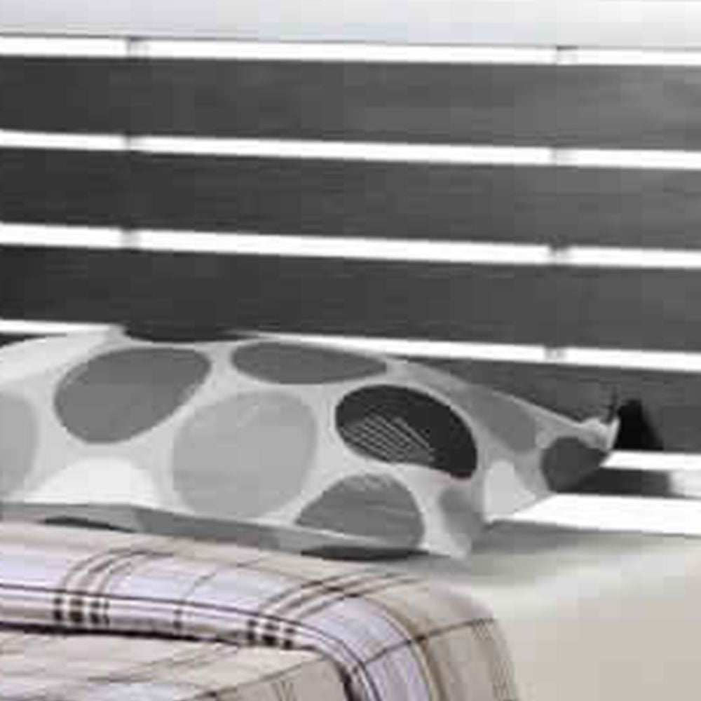 Metal Twin Size Bed With Wood Panel Headboard Silver & Black PDX-F9412T