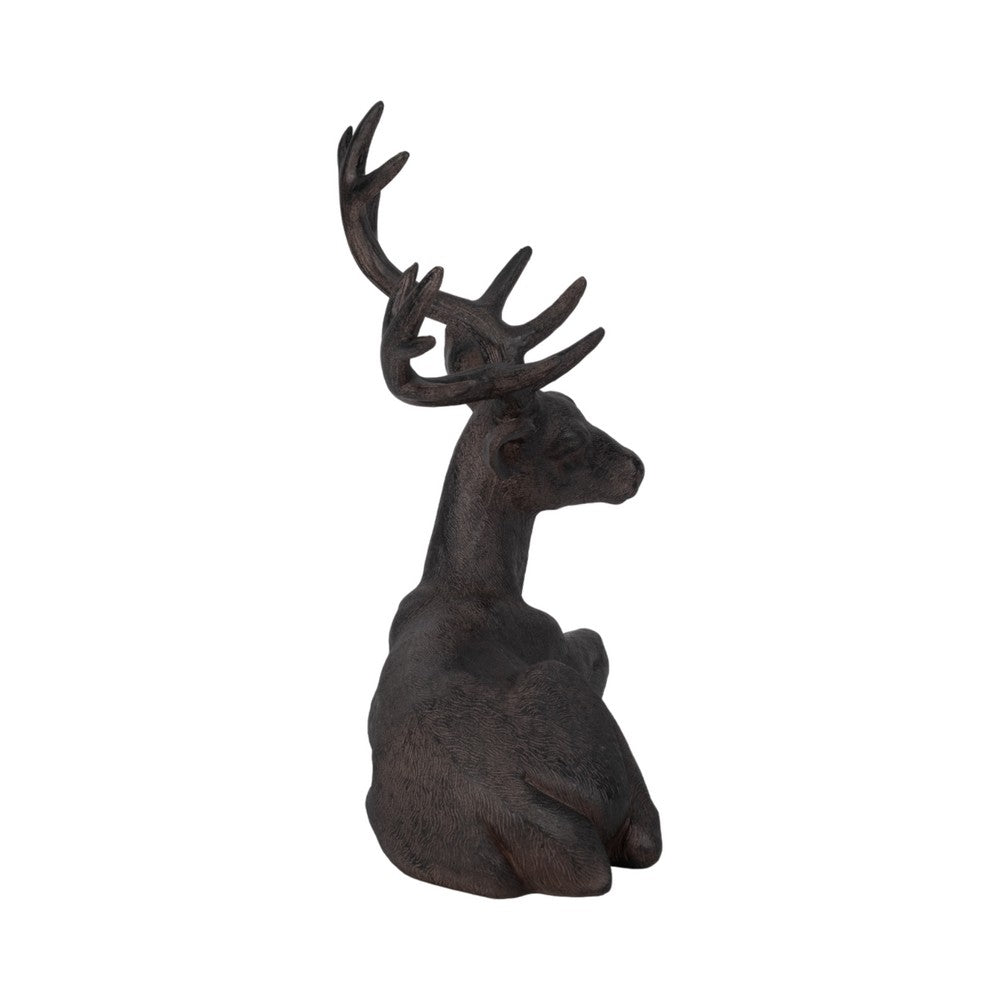 Aloe Sitting Deer Figurine Statue| Carved Buck Antlers | Brown |14"