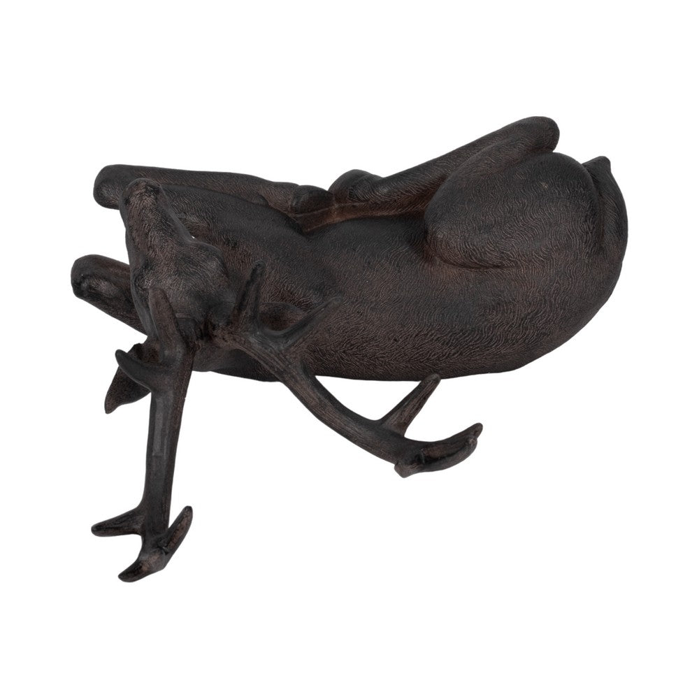 Aloe Sitting Deer Figurine Statue| Carved Buck Antlers | Brown |14"
